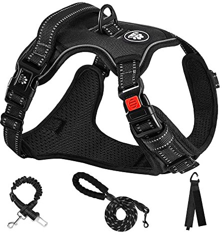 NESTROAD Hundegeschirr Kleine Hunde Schwarz, Anti Zug Geschirr Gepolstert Brustgeschirr für Kleine Hunde, Größe S Halsumfang 28~38CM, Brustumfang 38~53CM, Reflexstreifen Brustgeschirr Hund