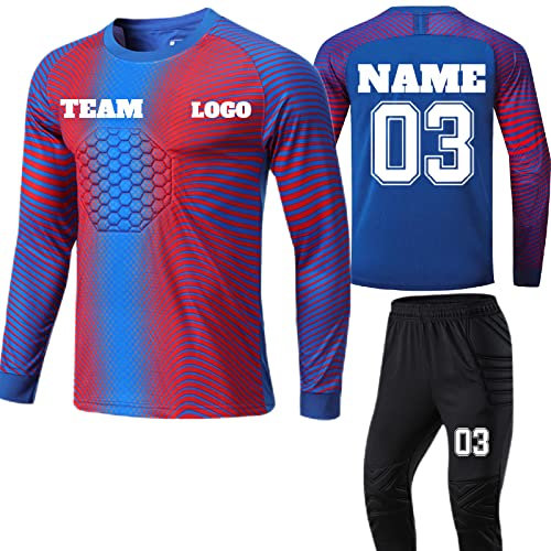 LJYTMZ Gepolstertes Herren Torwart-Shirt, Personifizieren Kinder Fußball Trainings Top-Kit mit Ellbogenschützern, Benutzerdefiniert Beliebiger Name Nummer Team Logo Langarm Fußball Geschenk