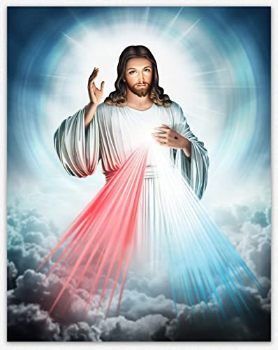 Jesus In The Clouds Shining Light tableau decoration murale salon - Jesus Christ Wall Decor Religious Art & Jesus Wall/Jesus Decor Great Gift for Mom and Dad cadre decoration murale (20cm x 25cm)