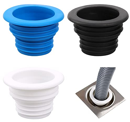 3Pcs Drain Pipe Hose Silicone Plug Sewer Seal Ring for Washing Universal Fit Drain Hose Machine Laundry Room Bathroom Bathtub Kitchen Cleaning Tools(Black White Blue)