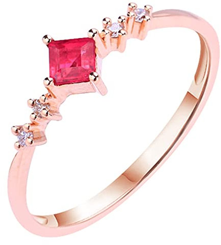 Epinki Rotgold 18 Karat Solitärring Echtgold Schmuck Frauen, 0.22ct Labor Erstellt Rubin Quadrat Trauringe Rot Moissanitring 750 Rose Gold mit Moissanit, Gr.49 (15.6)