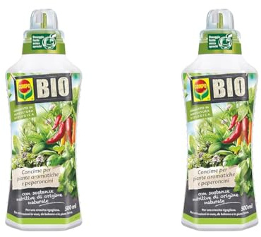 COMPO BIO Concime Liquido per Piante Aromatiche e Peperoncini, Consentito in agricoltura biologica, 500 ml (Confezione da 2)