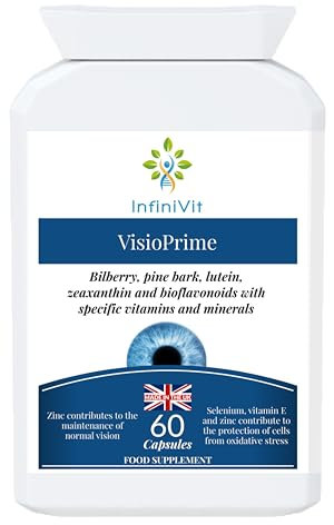 InfiniVit - VisioPrime - Lutein, Zeaxanthin, Bioflavonoids, Bilberry, Pine Bark, Vitamins and Minerals Eye Supplement, 60 Capsules