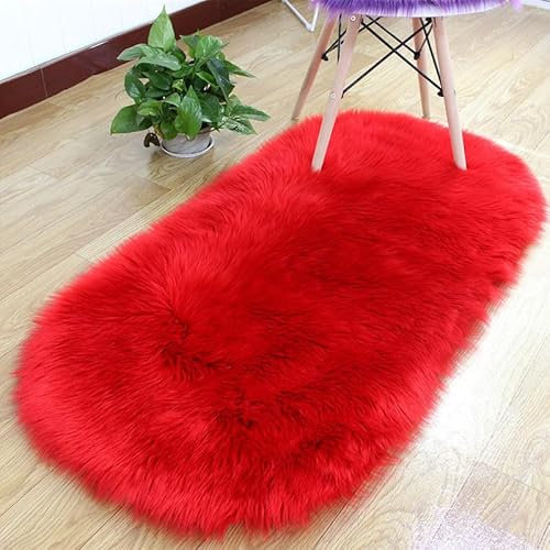 SMTCM Ovaler Kunstfell Teppich Bettvorleger Sofateppiche Plüschteppiche Fellimitat Weich Langflor Flauschiges Hochflorteppiche Geeignet für Schlafzimmer Wohnzimmer Kinderzimmer