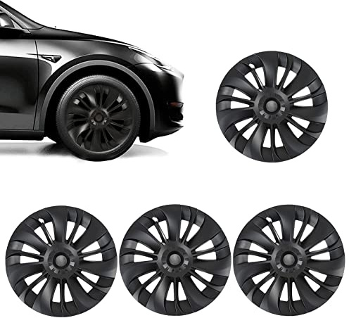 Radkappe für Model Y 2020–2023, 19 Zoll Mattschwarzer Austausch der Radkappen-Radabdeckung, 4-teilige Radnabenkappe, Modisches Design, Bietet Starken Schutz