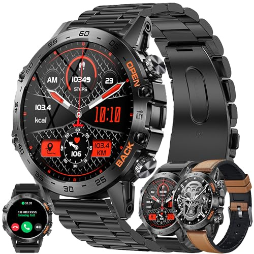 1,39 tum AMOLED smart klocka för män med Bluetooth 5.2-samtal, Smartwatch, kompatibel med Samsung Huawei Xiaomi Android, iOS, stegräknare, gps, delad klocka, 123, sport, pulsmätare (svart)