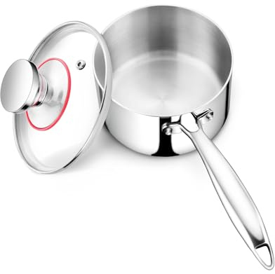 Joyfair 1.9 Litre Tri-Ply Stainless Steel Saucepan with Glass Lid, 16cm | Small Milk Pan/Sauce Pot Cookware for Induction Gas Halogen Oven Electric Ceramic, Non Toxic & Easy to Clean