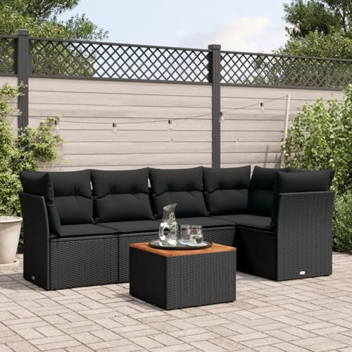 JUDYY 6-TLG. Garten-Sofagarnitur mit Kissen Schwarz Poly Rattan, Lounge Gartenmöbel Set, Möbelsets, Balkon Möbel, Gartenlounge, Gartensofa - 3255957