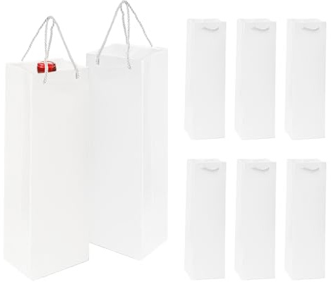 MORAINJAY Kraftpapper vinflaskväskor med handtag, 8 stycken, återanvändbara enkla vinväskor till jul, födelsedag, bröllop, middagsbjudning, Vitt, Enfärgad