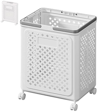 Cesta de Ropa Sucia Plastico, Cesta Ropa Sucia Plegable con Ruedas de 360, Carro de Lavandería Carro de Limpieza para Casa Dormitorio Lavadero Beige/Blanco(White,36 * 28 * 49cm)