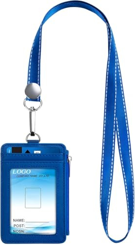 Ausweishüllen Id-Kartenhalter Ausweishalter Leder Pu Abnehmbar Kartenhülle mit Band Männer Frauen Geldbeutel mit Lanyard für Geschäft Büro Schule Krankenschwester Studenten,Blau