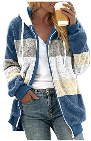 Veste polaire pour femme - Veste d'hiver avec poches - Sweat à capuche chaud - Manteau d'hiver décontracté avec fermeture éclair - Grandes tailles - Veste polaire moelleuse - Veste en peluche