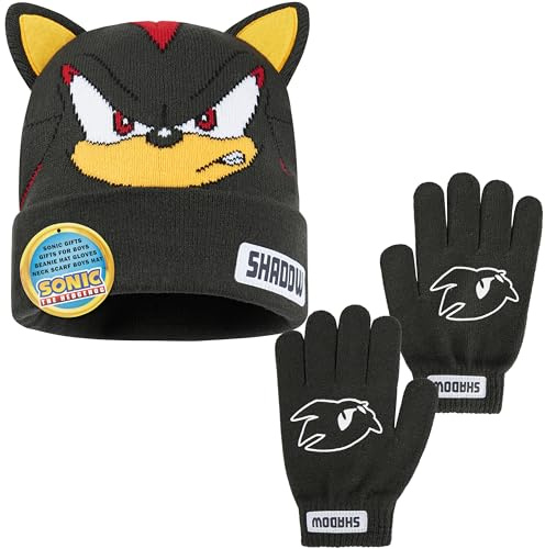 Get Trend SONIC THE HEDGEHOG Mütze Jungen Kinder Handschuhe Set, 4-12 Jahre, Warme Beanie, Winter Accessories, Geschenke für Jungs (4-12 Jahre, Grau Shadow, 2)