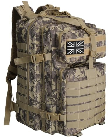 WOLT | Tactical Backpack for Men 45L Military Backpack Large 3 Day Molle Assault Pack Rucking Backpack for Survival Hiking, Camouflage Khaki