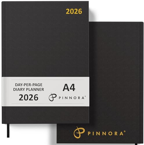 Pinnora Terminplaner 2025 A4 Tag pro Seite, schwarzer Jahresplaner, Organizer, Terminplaner 2025 Tag pro Seite, Planer 2025, Zuhause, Schule & Büro, fester Einband, 2025 Tagebücher, A5 & A4 2025