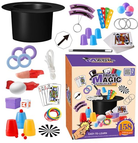 xowwyue 22 Stück Zauberkasten Zaubertricks Set Für Kinder Magic Zauberhut Set Mit 158 Spielmöglichkeiten, Magie Requisiten Zauber Tricks Für Kinder Im Alter Von 6–12 Jahren