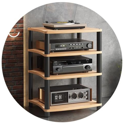 Easnuroz HiFi-Audio-Schrank HiFi Rack AV Regal 1/2/3/4-Etagen Home Entertainment Möbel Medienregale Für AV-Verstärker/Turntable/Sky Box/Xbox One/Drucker(Wooden-A,60 * 48 * 88cm(4Tier))