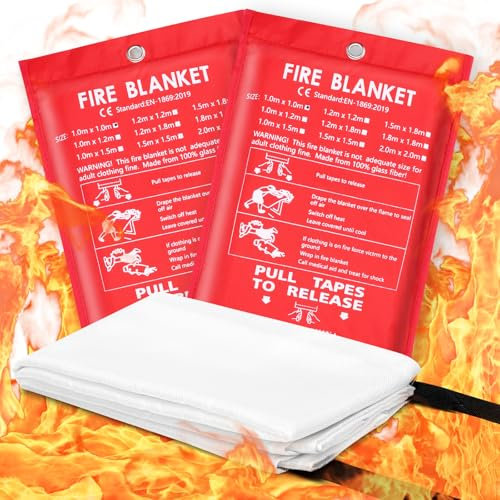 Pack de 2 Manta Ignífuga para Hogar y Cocina, Mantas Ignífugas de Fibra de Vidrio de Emergencia, Manta de Emergencia contra Incendios para Chimenea, Barbacoa, Garaje, Camping