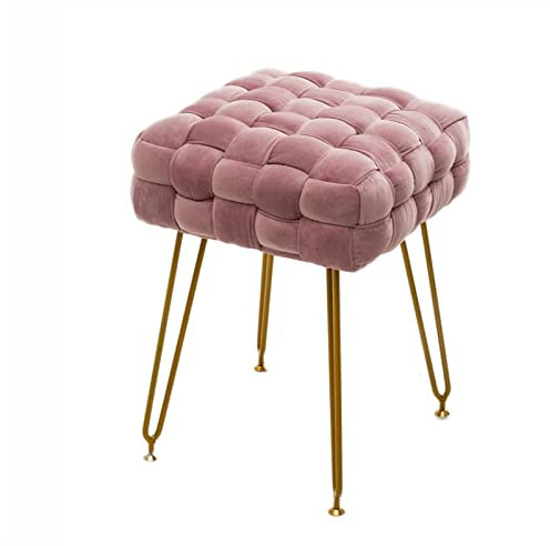 Moderner quadratischer, gewebter Ottomane, Make-up-Hocker für Zuhause, Wohnzimmer, Schlafzimmer, Dekoration, Rosa (38 x 38 x 43 cm)