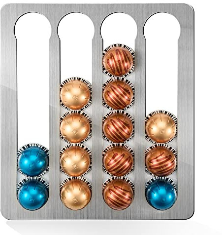 JuDongJu Stainless Steel Coffee Pod Holder Compatible with Nespresso Vertuo Pods, Under Cabinet or Wall Mounted Adhesive Organizer for VertuoLine Capsules, Space-Saving Coffee Storage Rack