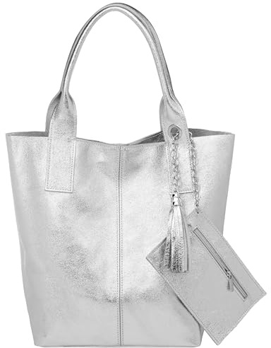 Caspar große Wildleder Shopper Schultertasche XL Damen Handtasche aus Leder mit stylischer Metallkette & kleiner Zusatztasche - CLASSIC LINE - Modell No.828 - Made in Italy