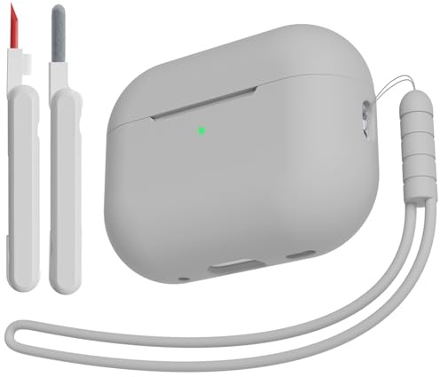 KOKOKA Silikon Hülle Schutzhülle Kompatibel für Airpods Pro 2/1 2023/2022/2019 mit Reinigungsset und Silikonband, Stoßfeste Weiche Schutzhülle Case für Airpods Pro 2nd/1st Generation, Grau