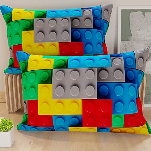 PETTI Artigiani Italiani - Par de Fundas de Almohada 50x70 cm, Pareja de Funda de Cojín Ladrillos de Colores, 100% Microfibra Hipoalergénica, Paquete de 2, Made in Italy