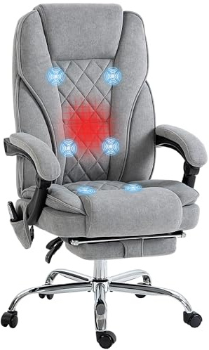 Vinsetto Masserande och uppvärmd kontorsstol kontorsstol ergonomisk stol med justerbar höjd lutande ryggstöd fjärrkontroll trådbunden infällbar och vridbar fotpall 360° grå