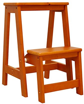 Chaise échelle en Bois, Tabouret à 2 marches, escabeau Portable, Pliable, Tabouret, Chaise de comptoir, étagère Multifonction, Support pour Plantes, marchepied de Cuisine, Marron