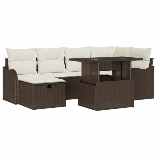 vidaXL 7-delat Trädgårdsoff-set Med Kuddar Brun Poly Rattan | Utomhusmöbel För Patios Balkonger Och Trädgårdar Stiligt Hållbart Sittlösning UV Beständig Design Förvaring Patio Vadderad
