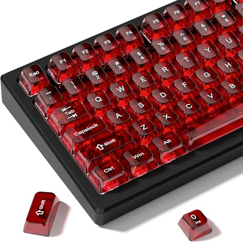dagaladoo Red Clear keycaps,Transparent keycaps 60 75 100 Percent,Ceramic Jelly Key caps Set,Shine Through Key caps.,MDA Profile Keyboard Key Cap for Mx Switches Mechanical Keyboard