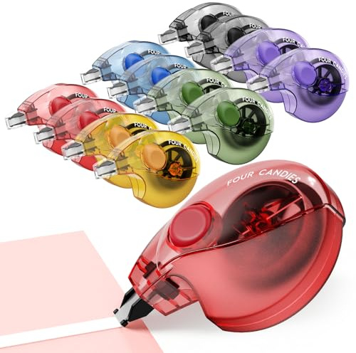 Four Candies Silent Correction Tape, White Correction Tape 12 Pack, 26.2ft, Ergonomic Easy-to-Use Applicator,Fast Clean Instant Corrections, Smooth High-Opacity Tear-Resistant Office & School Supplies