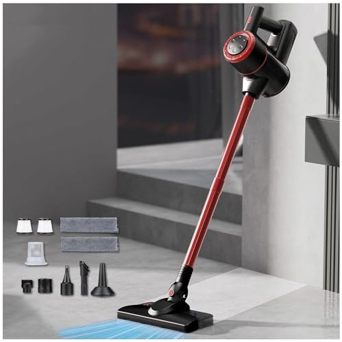 MeLtor Lavapavimenti Senza Filo 5 in 1 Portatile, 400ml Serbatoio, Scopa a Vapore Lavapavimenti Senza Filo Leggero E Senza Fili Lava Asciuga Pavimenti per Pavimenti, Tappeti, Capelli di Animali,Red