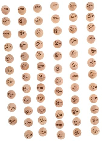 KONTONTY Bingokugeln 75 Stück Nummeriert für Spielzubehör | Bingo Kugeln, Natürliche Maserung in Beige, Leicht und Formstabil, für Partys und Familienfeiern