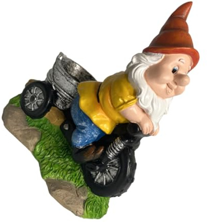 VANZACK Figurine Nain de Jardin Résine Sculpture de Nain Montant Un Tricycle Ornement Créatif pour Décoration Extérieure et Intérieure Cadeau Original pour Jardin et Pelouse