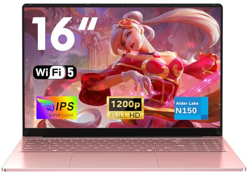 NAIKLULU 16 Pouces PC Portable Processor N150 (1,2 à 3,6 GHz) RAM 16 Go SSD 1 to Laptop 2025, Ordinateur Portable Computer 6000MAh/Clavier Complet Rétroéclairé/1920 x 1200P/Webcam