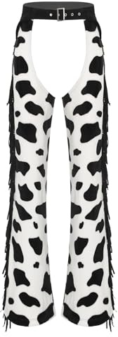 Loodgao Donna Costume Mucca Cowgirl Pantaloni Travestimento Cowboy West Pantaloni Disco Danza Jazz Cosplay Halloween Carnevale Club Abbigliamento Nero Bianco S