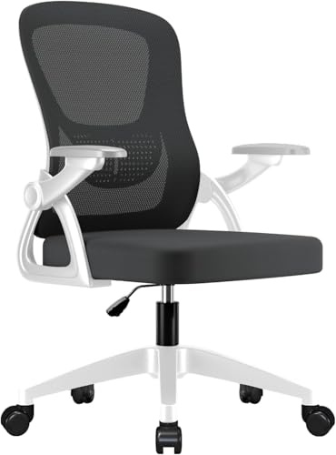 EOXCIIU BüRostuhl, 90° Hochklappbare Armlehnen, Ergonomischer Netz-BüRostuhl, 10 cm HöHenverstellbar, Weiches Sitzkissen 50×50 cm, Swivel Office Chair, Schwarz
