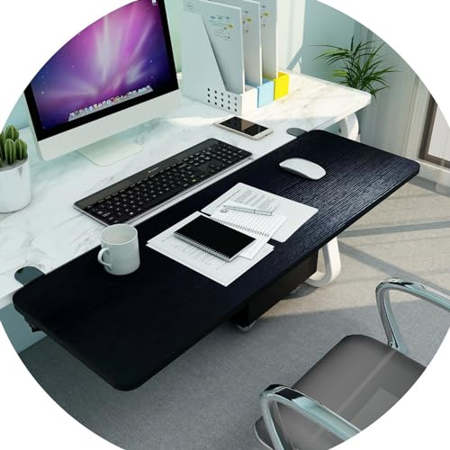 Clamp-On Desk Extension, No Drill Keyboard Tray, Adjustable Arm Support, Elbow Rest, Wooden Desk nizer (Black, 75 x 25 cm)