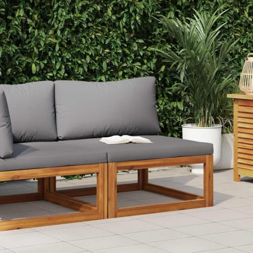 Hoopleep Modulär mellansoffa, akacia massivt trä, mörkgrå kudde, utomhus trädgård terrass möbler, robust loungesoffa för utomhusbruk, 68 x 70 x 60 cm