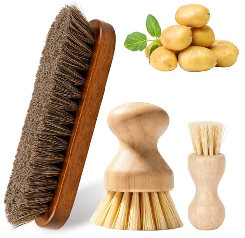 Gemüsebürste Pilzbürste 3-teiliges Set, Gemüsebürste, Pilzbürste, Aus Naturholz Mit Weichen Borsten, Praktische Küchenbürsten Für Gemüse Pilze Töpfe Und Pfannen