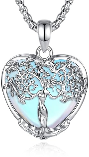 CELESTIA Femme Collier Arbre de Vie Plaqué Argent avec Améthyste Obsidienne Pierre de lune- Chaîne Réglable, Cadeau d'anniversaire/Fête des Mères pour Maman, Tant, Sœur