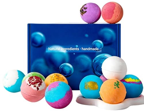 Badekugeln, 12 Badetabletten mit langanhaltendem Duft | handgemachte Naturkugel | Für Spa Pflege Entspannung Sommer Geburtstag Party Geschenk für Weihnachtssocken