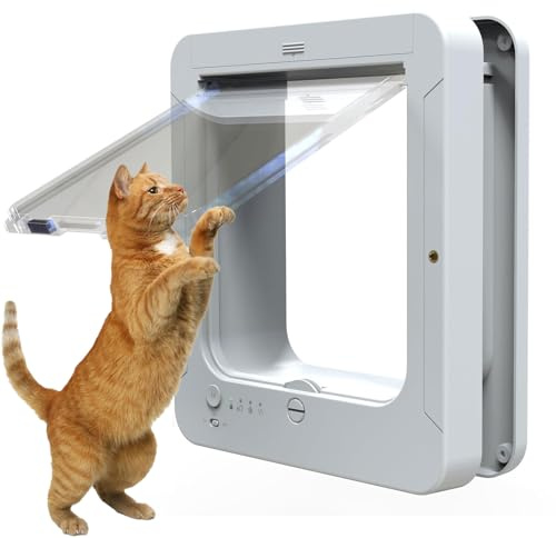 Microchip - Gattaiola con 4 modalità di ingresso e uscita, include 2 collari con sensore, porta per animali domestici resistente alle intemperie per cani e gatti, dimensioni apertura: 19 x 21 cm