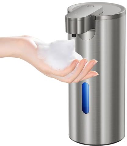 Fantictas Seifenspender Automatisch Edelstahl,USB-C Aufladbar,3-stufig | Berührungsloser Sensor, 3 Dosierstufen, 2000-mAh-Akku und IPX4-Spritzschutz für kontrollierte Ausgabe in Küche und Bad.