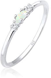 Elli Ring Damen Vintage mit Zirkonia Kristallen und Opal in 925 Sterling Silber