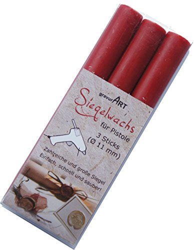 gravurART Siegelwachs flexibel, 11mm Durchmesser für Siegelpistole, Farbe Rot 3 Stangen