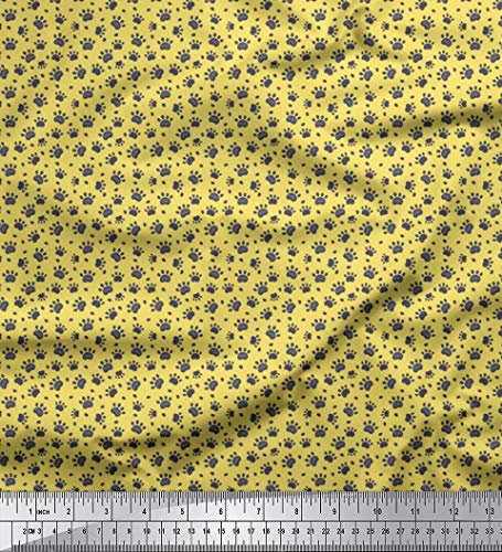 Soimoi Gelb Baumwoll-Popeline Stoff Hunde & Pfote Hund Stoff Meterware 58 Zoll breit