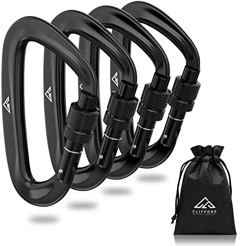 CLIFFORD Karabiner I 500 Kg I 80mm I Für Camping, Hundeleine, Hängematte, Sonnensegel Sicherung I Schraubverschluss Karabinerhaken Schwarz