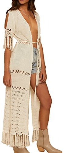 YouKD Gehäkelte Tunika-Oberteile für Damen mit Quaste Loungewear-Kleid Strand-Vertuschung-Roben